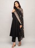 Black Salwar Suit in Faux Crepe with Plain Work - 2