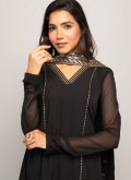 Black Salwar Suit in Faux Crepe with Plain Work - 3