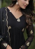 Black Salwar Suit in Faux Georgette with Embroidered - 3