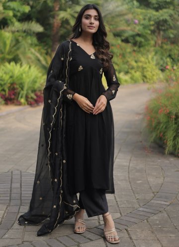 Black Salwar Suit in Faux Georgette with Embroider