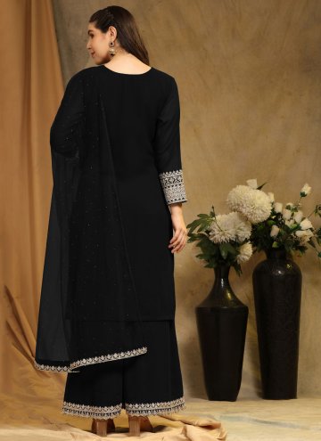 Black Salwar Suit in Faux Georgette with Embroidered