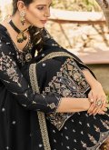 Black Salwar Suit in Georgette Satin with Diamond Work - 1