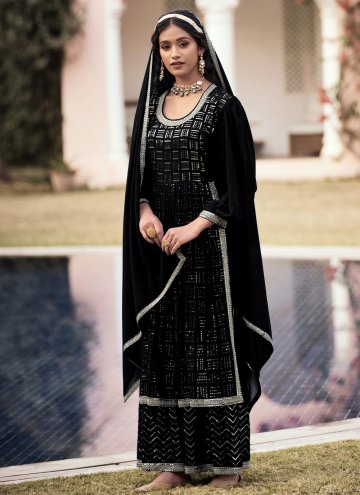 Black Salwar Suit in Georgette with Embroidered