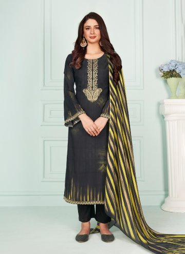 Black Salwar Suit in Muslin with Embroidered