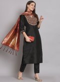 Black Salwar Suit in Silk Blend with Embroidered - 2