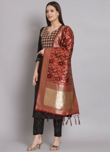 Black Salwar Suit in Silk Blend with Embroidered