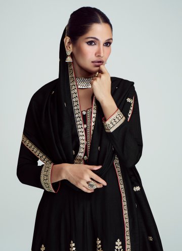 Black Salwar Suit in Silk with Embroidered