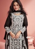 Black Salwar Suit in Silk with Embroidered - 1