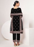 Black Salwar Suit in Velvet with Embroidered - 1