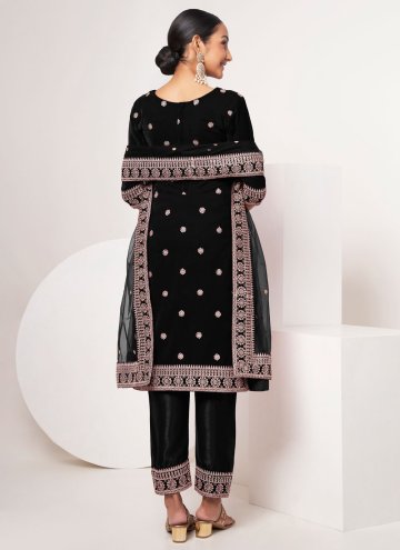 Black Salwar Suit in Velvet with Embroidered