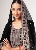 Black Salwar Suit in Velvet with Embroidered - 3