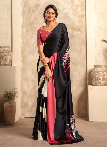 Black Satin Silk Designer Contemporary Saree for Ceremonial