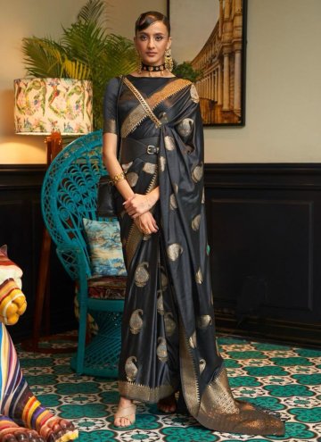 Black Satin Woven Classic Designer Saree for Cerem