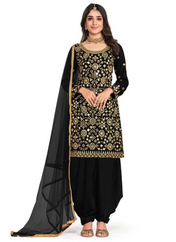 Black Silk Embroidered Salwar Suit