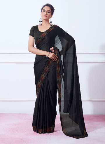 Black Silk Swarovski Trendy Saree for Ceremonial