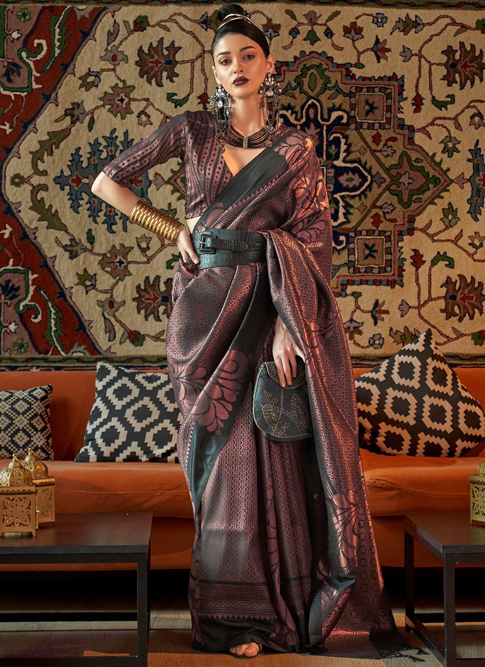 Black Silk Woven Classic Designer Saree
