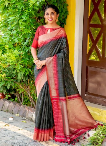 Black Silk Woven Contemporary Saree for Ceremonial