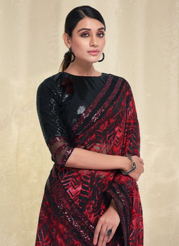Black Traditional Saree in Georgette with Applique