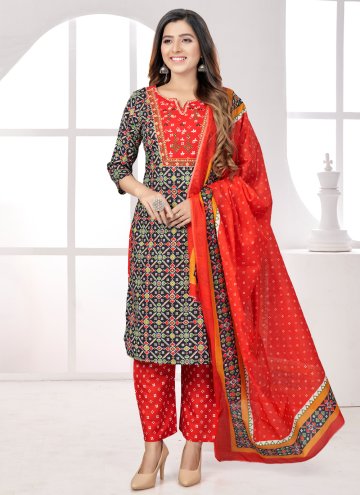 Black Trendy Salwar Kameez in Cotton  with Embroidered
