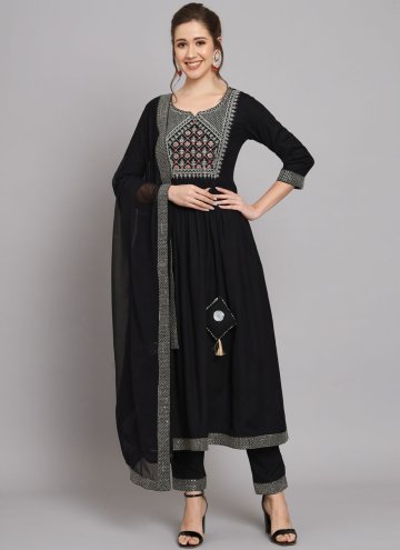 Black Trendy Salwar Kameez in Rayon with Embroidered