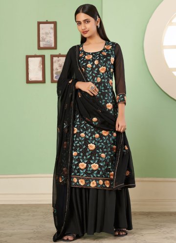 Black Trendy Salwar Suit in Georgette with Embroid