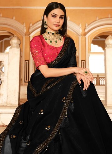 Black Trendy Saree in Chinon with Sequins Work