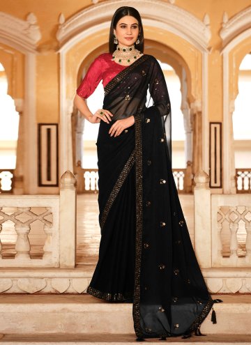 Black Trendy Saree in Chinon with Sequins Work