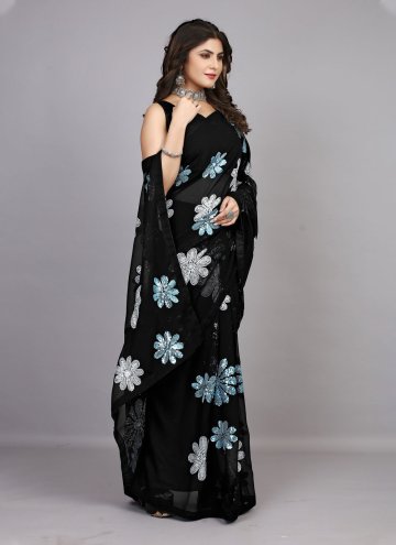 Black Trendy Saree in Georgette with Embroidered