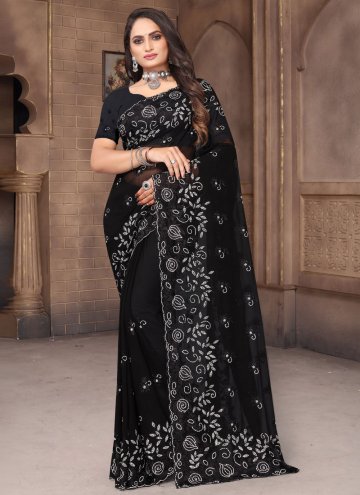 Black Trendy Saree in Georgette with Machine Embroidery