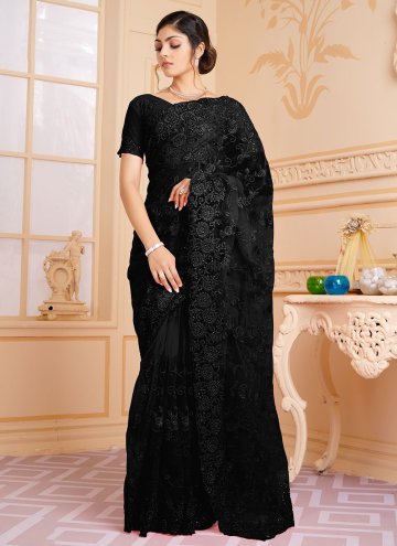Black Trendy Saree in Net with Embroidered