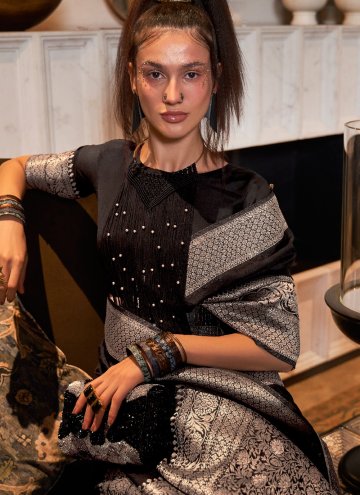 Black Trendy Saree in Nylon with Woven