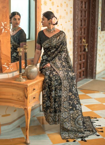Black Tussar Silk Woven Classic Designer Saree for Festival