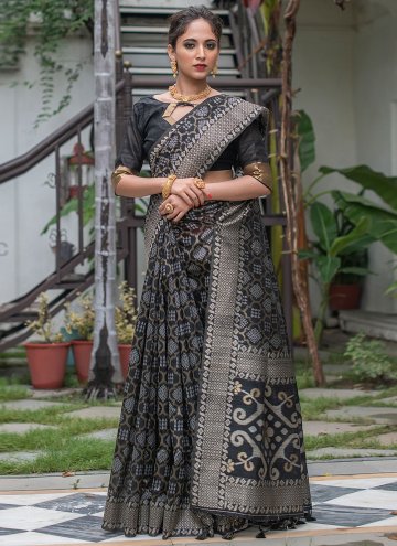 Black Tussar Silk Woven Designer Saree