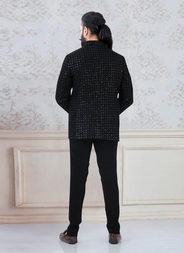 Black Velvet Buttons Jodhpuri Suit