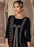 Black Velvet Embroidered Trendy Salwar Suit - 1