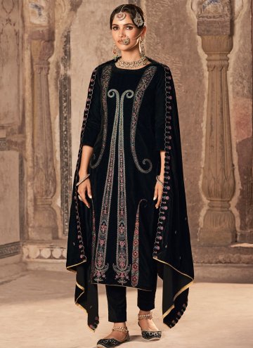 Black Velvet Embroidered Trendy Salwar Suit