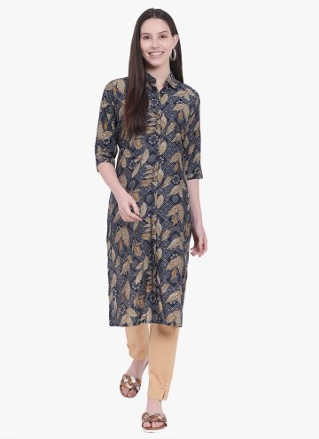 Black Viscose Printed Party Wear Kurti for Casual