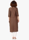 Blended Cotton Designer Kurti in Brown Enhanced with Embroidered - 1