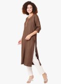 Blended Cotton Designer Kurti in Brown Enhanced with Embroidered - 2