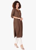 Blended Cotton Designer Kurti in Brown Enhanced with Embroidered - 3