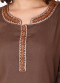 Blended Cotton Designer Kurti in Brown Enhanced with Embroidered - 4