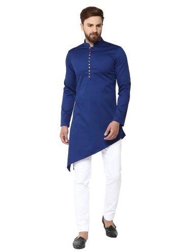 Blended Cotton Indo Western in Blue Enhanced with 