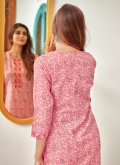 Blended Cotton Party Wear Kurti in Pink Enhanced with Foil Print - 2