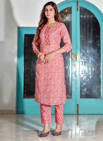 Blended Cotton Party Wear Kurti in Pink Enhanced with Foil Print