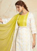 Blended Cotton Salwar Suit in Green and White Enhanced with Digital Print - 2