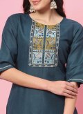Blended Cotton Trendy Salwar Kameez in Navy Blue Enhanced with Embroidered - 3