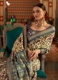 Blue and Cream Patola Silk Woven Designer Saree - 1