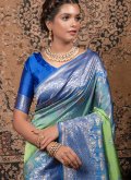 Blue and Green Banarasi Woven Designer Saree for Ceremonial - 1