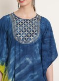 Blue and Green Rayon Printed Designer Kurti for Ceremonial - 1