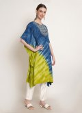 Blue and Green Rayon Printed Designer Kurti for Ceremonial - 2